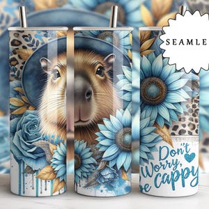 Cute Capybara Tumbler Wrap, Be Happy 20 Oz Sublimation Tumbler Png, Don&#39;t Worry Be Cappy Positivity Tumbler Wrap Digital Design