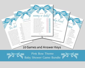 Blue Bow - Ribbon Baby Shower Games, Digital Download Bundle, 10 Activities Included