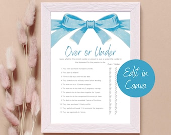 Over Under Baby Shower Game - Blue Bow Ribbon, Instant Digital Download