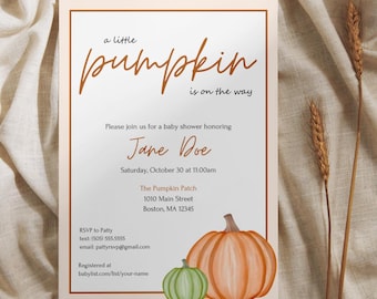 Little Pumpkin - Baby Shower Invitation Template, Matching Thank You Card, Baby Boy or Girl
