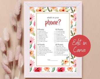 Bridal/Baby Shower What's In Your Phone Game, Instant Digital Download