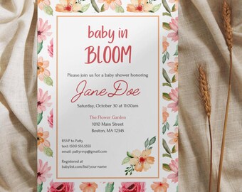 Floral Baby Shower Invitation Template: Baby in Bloom, Thank You Card