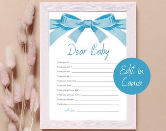 Dear Baby Baby Shower Game - Blue Bow Ribbon, Instant Digital Download