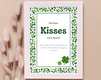 Little Shamrock - How Many Kisses/Candies In The Jar Signs, 5"x7", Baby Shower Decoration