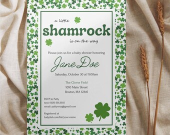 Little Shamrock - Baby Shower Invitation Template, Matching Thank You Card, Baby Boy or Girl