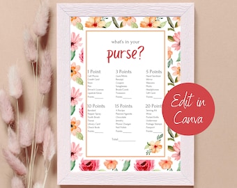 Bridal/Baby Shower What's In Your Purse Game, Instant Digital Download