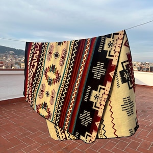Alpacawollen deken – omkeerbare Andes boho-sprei, grote etnisch geometrische bankdeken, gezellig woondecoratiecadeau