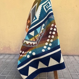 Alpaka Wolldecke - Wendedecke, Boho Überwurf, Ethno geometrischer Sofaüberwurf, gemütliches Wohnkultur Geschenk