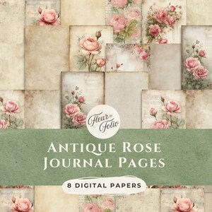 Antique Rose Journal Pages, Floral Junk Journal, Filler Papers, Printable Junk Journal Papers, Digital Scrapbook, Shabby Chic Pages