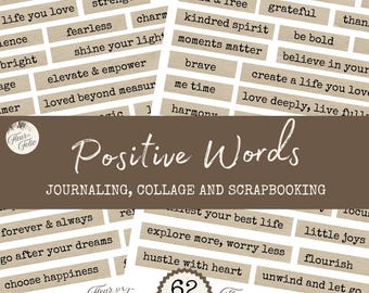 Vintage Ephemera, Positive Words for Junk Journals, Collage Quotes (Digital Download)