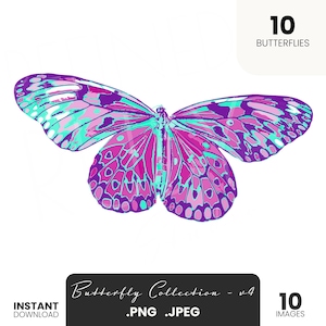 V4 Vibrant Butterfly Clipart Set | 10 PNG and JPEG Butterflies | High-Quality Digital Download