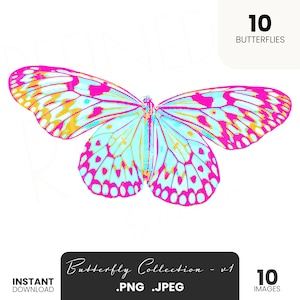 V1 Vibrant Butterfly Clipart Set | 10 PNG and JPEG Butterflies | High-Quality Digital Download