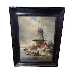 Classic Oil On Canvas Painting | Dutch Mill Scène | Dutch Landscape