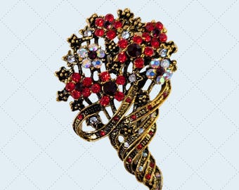 A Bouquet of Flowers Crystal Rhinestone Floral Brooch Lapel Pin Mother's Day Jewelry