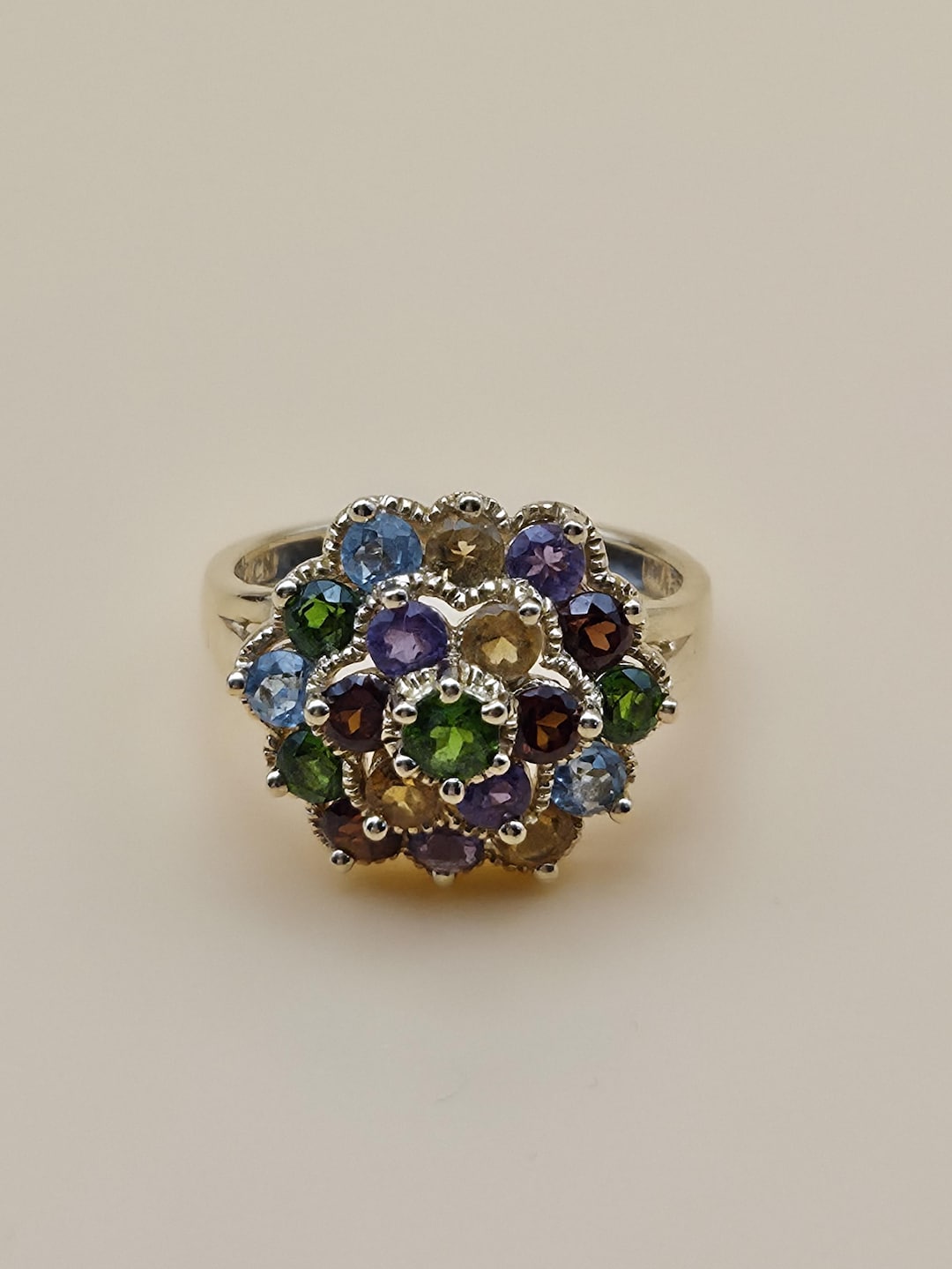 14K Yellow Gold Vintage Le Vian Tutti Frutti Cluster Ring With Garnet, Amethyst, Citrine, Blue Topaz, and Emerald. - Etsy