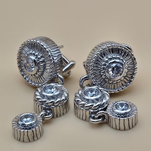 Vintage Judith Ripka 925 Sterling Silver and CZ Three Drop Dangle Earrings