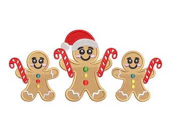 Gingerbread Men with Candy Canes Embroidery Design File