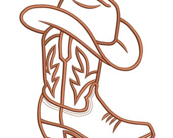 Western Cowboy Boot & Hat Embroidery design  – Rodeo Outline Embroidery File