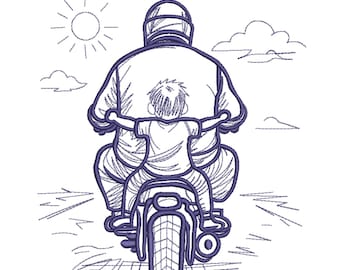 Motorcycle Road Trip Rider Machine Embroidery Design- Machine Embroidery Design File