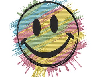Retro Smiley Face Embroidery Design: Colorful Pop Art Stitch embroidery file