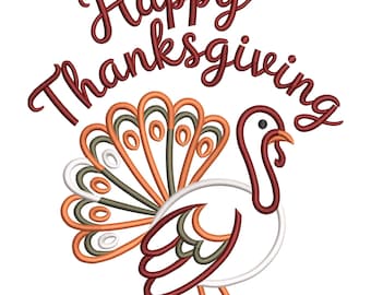 Borduurontwerp Happy Thanksgiving Turkije – machineborduurbestand herfstvakantie voor herfstdecor en cadeaus