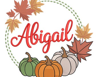 Personalized Fall Embroidery Design – Pumpkin & Maple Leaves Machine Embroidery File for Autumn Gifts
