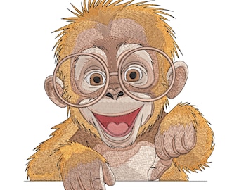 Funny Monkey Embroidery Design: Cartoon Animal with Glasses embroidery file