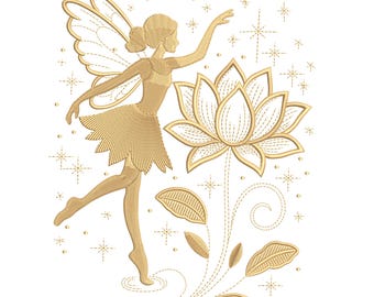 Fairy and Lotus Flower Embroidery Design – Magical Machine Embroidery File