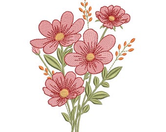 Pink Floral Bouquet Embroidery Design-Embroidery Machine File