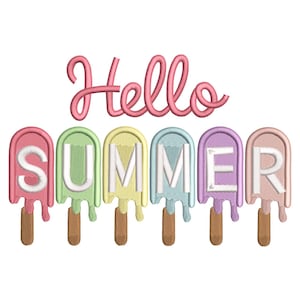 Hello Summer Popsicles Embroidery  Design– Fun Pastel Ice Cream Embroidery File