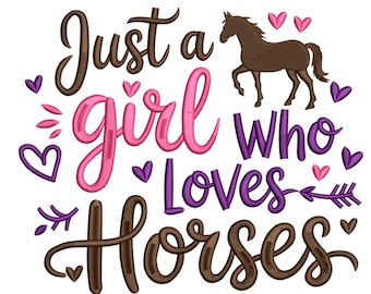 Girl Who Loves Horses Embroidery Design– Cute Heart Embroidery Design File