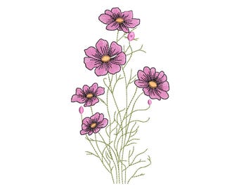 Wildflower Spray Embroidery Design– Pink Sketch Embroidery Design file