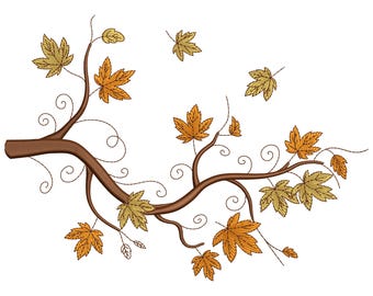 Falling Autumn Leaves Branch Embroidery Design – Fall Tree Machine File for Decor