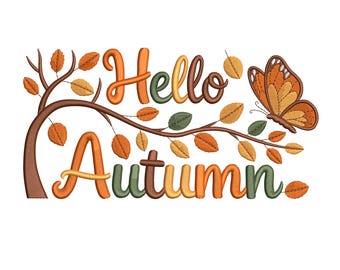 Hello Autumn Butterfly Embroidery Design- Tree Machine Embroidery File