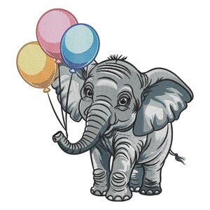 Baby Elephant With Balloons Embroidery Design – Cute Animal Stitch ...