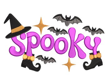 Spooky Halloween Embroidery Design – Witch Hat, Boots & Bat Machine Embroidery File