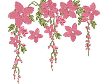 Hanging Pink Floral Garland Machine Embroidery Design- Machine Embroidery Design File