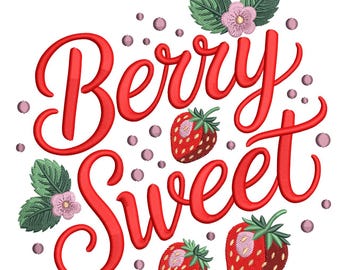 Berry Sweet Embroidery Design– Strawberry Lettering Embroidery Design File