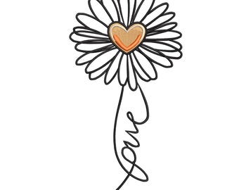 Daisy Heart “Love” Sketch l Embroidery design– Modern Floral Embroidery File