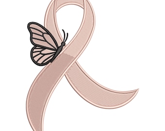 Breast Cancer Ribbon Embroidery Design – Awareness Butterfly Machine  Embroidery File