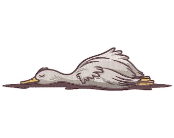 Borduurontwerp vermoeide eend, grappige uitgeputte vogel machineborduurbestand, Lazy Mood-steekpatroon