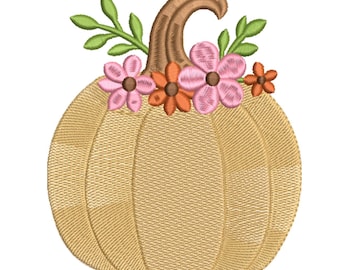 Floral Pumpkin with Pink Flowers Machine Embroidery Design-Machine Embroidery Design File