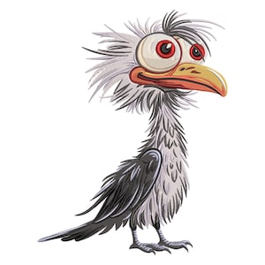 Diseño de bordado de pájaro divertido, archivo de bordado a máquina de animales de dibujos animados, patrón de puntada de pájaro peculiar