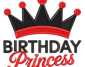Birthday Princess Crown Embroidery Design – Girls Celebration Machine Embroidery File for Party Apparel