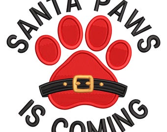 Santa Paws is Coming Embroidery Design – Christmas Pet Paw Machine Embroidery File