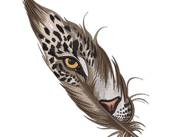 Leopard in Feather Embroidery Design, Wild Cat Machine Embroidery File, Artistic Animal Stitch Pattern