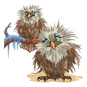 Diseño de bordado de búho divertido, archivo de bordado a máquina de búhos esponjosos y adorables, patrón de pareja de pájaros de dibujos animados