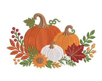 Autumn Pumpkin Harvest Floral Machine Embroidery Design-Machine Embroidery Design File