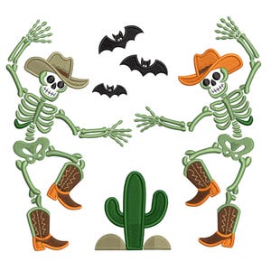 Halloween Cowboy Skeletons Embroidery Design – Western Spooky Machine Embroidery File for Decor