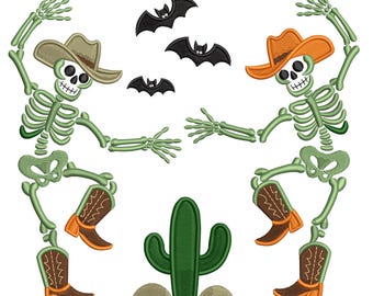 Halloween Cowboy Skeletons Embroidery Design – Western Spooky Machine Embroidery File for Decor